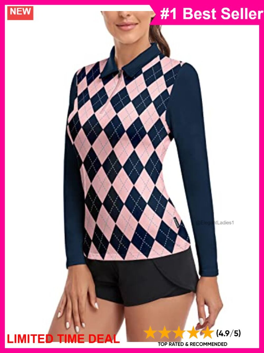 Women's Long Sleeve Half Zip Golf Polo Moisture Wicking Quick Dry Pullover